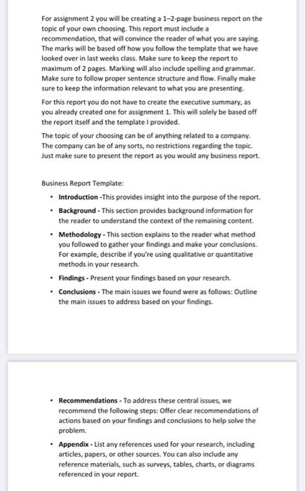For assignment 2 you will be creating a 1-2-page