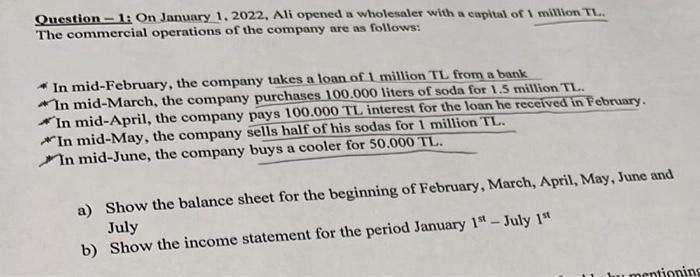 Question - 1: On January 1.2022, Ali opened a