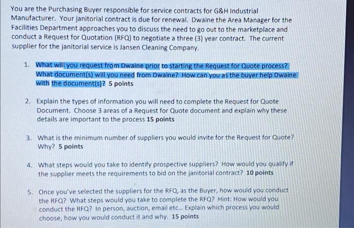 answer all 5 questions You are the Purchasing
