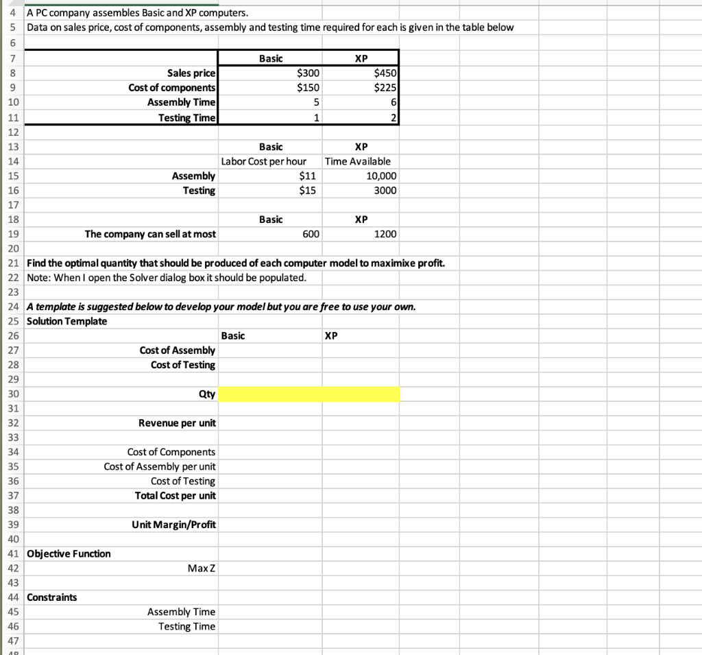 Please solve in Excel and show which functions