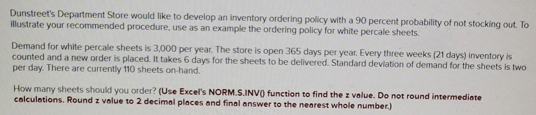 Dunstreet's Department Store would like to