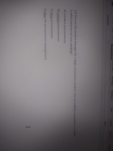 11) You are the project manager for a large