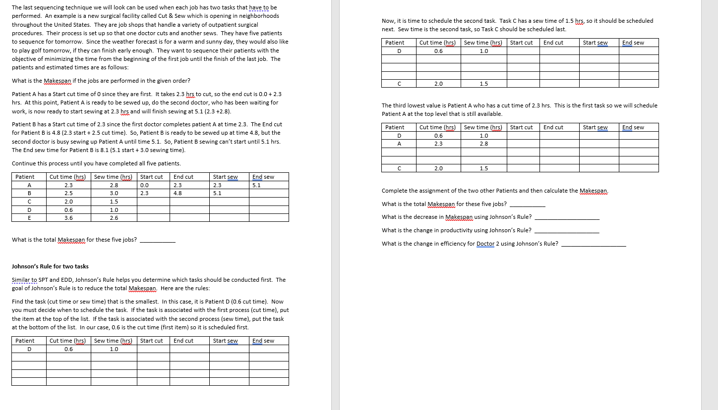 Shortest Processing Time (SPT) One heuristic for