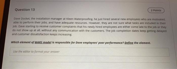 Question 13 2 Points Dave Docket, the