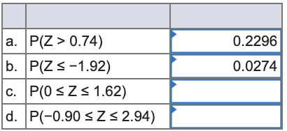 Find the following probabilities based on the