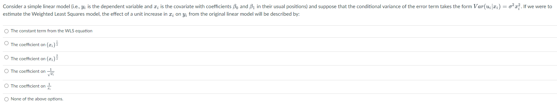 Consider a simple linear model (i.e., y; is the