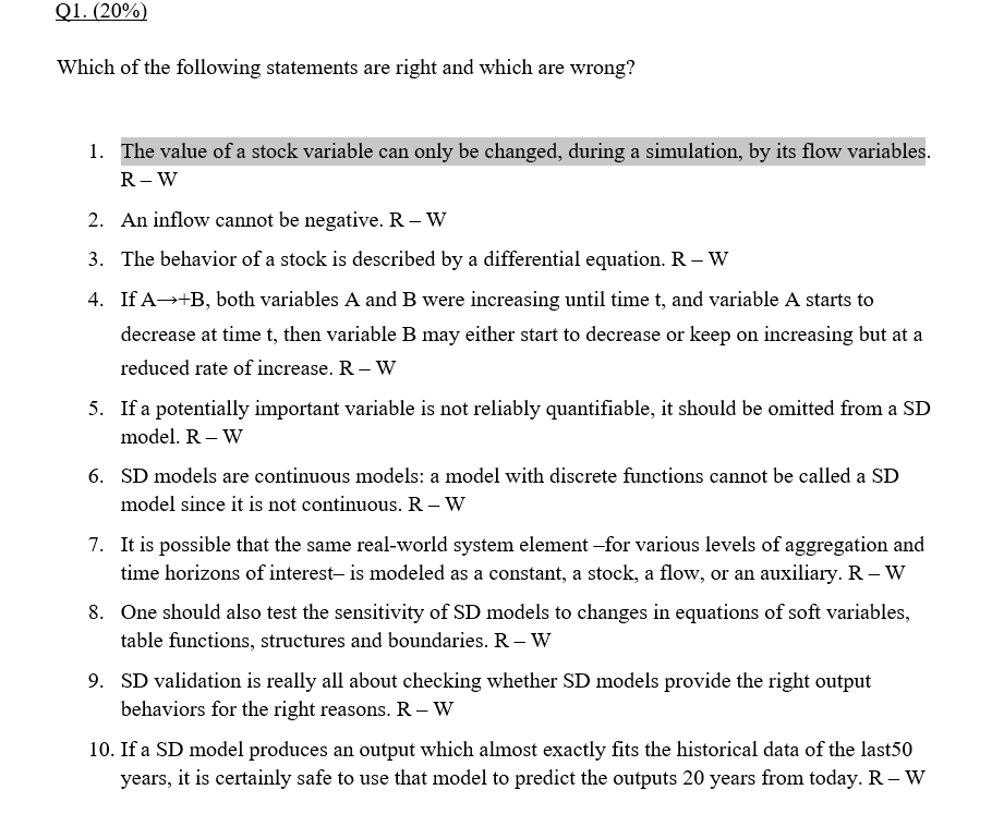 Q1. (20%) Which of the following statements are