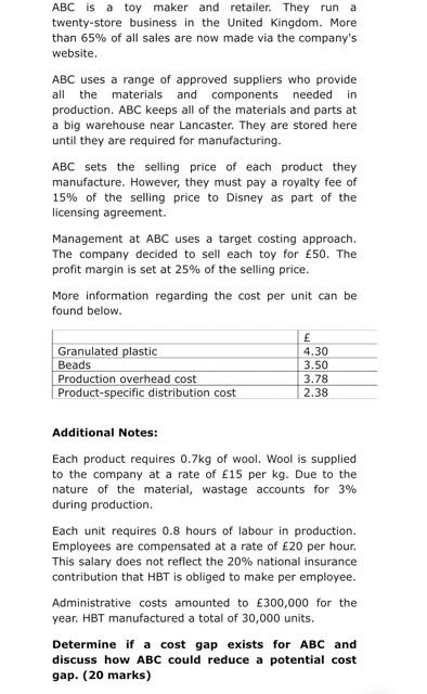 ABC is a toy maker and retailer. They run a