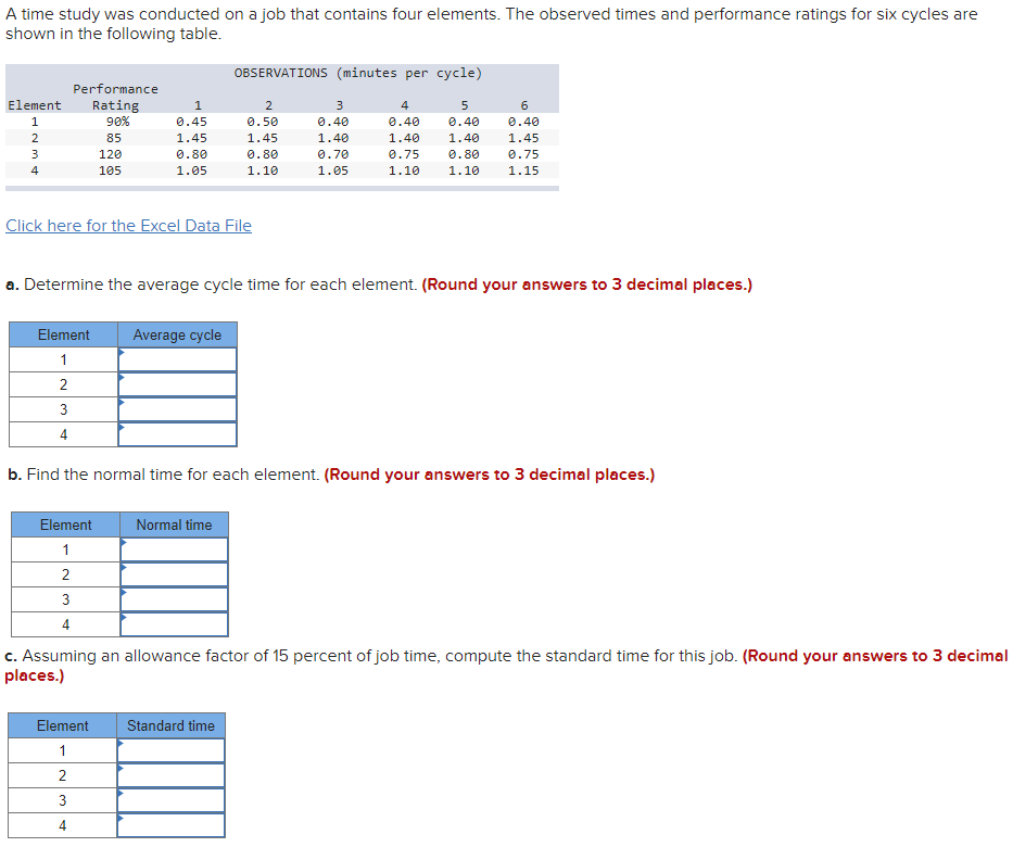 A time study was conducted on a job that contains