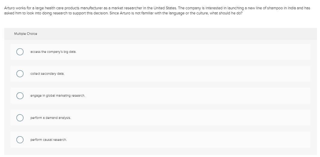 Arturo works for a large health care products