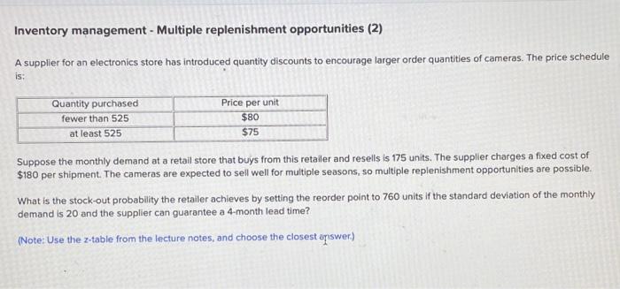 Inventory management - Multiple replenishment