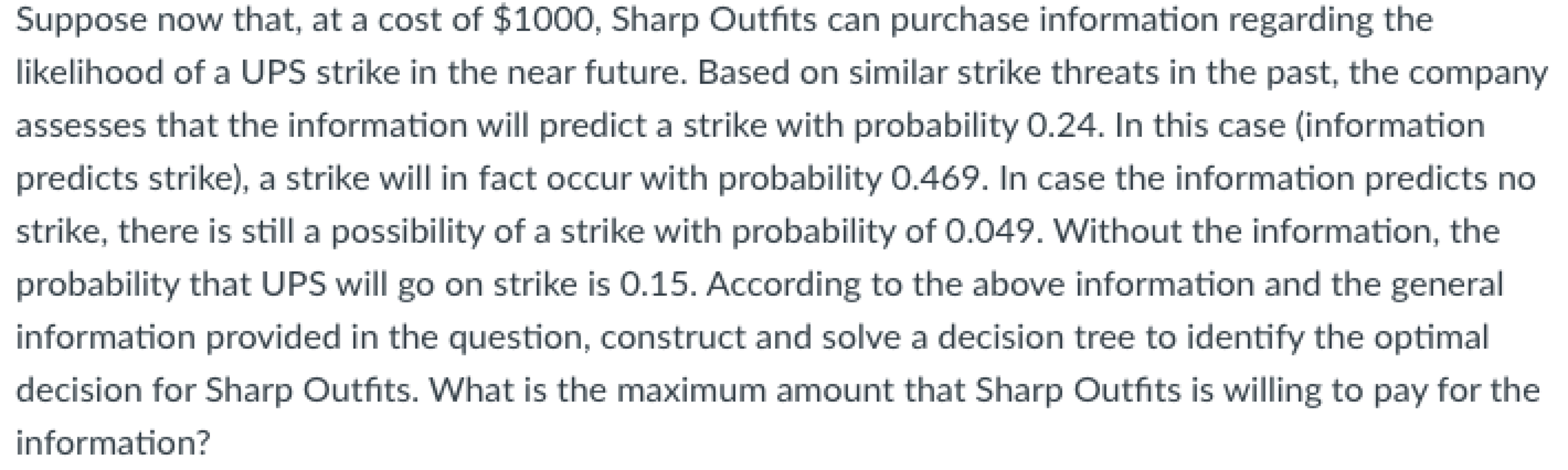 Sharp Outfits is trying to decide whether to ship