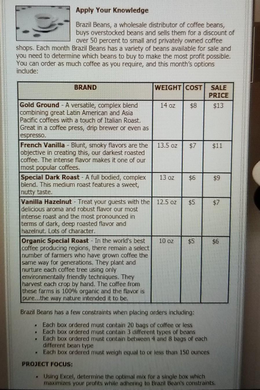 all part of same question C D E F BRAZIL BEANS