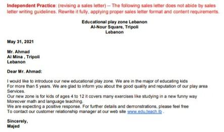 Independent Practice: (revising a sales letter)