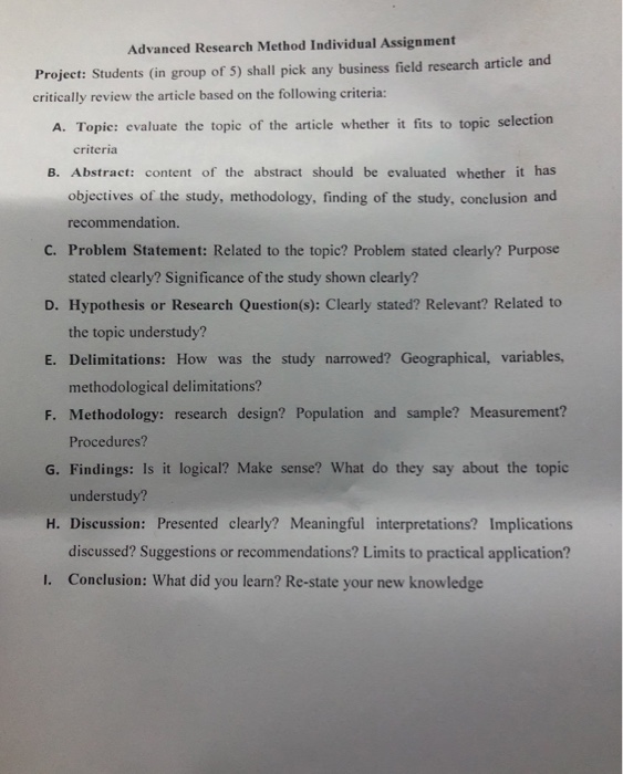 Advanced Research Method Individual Assignment