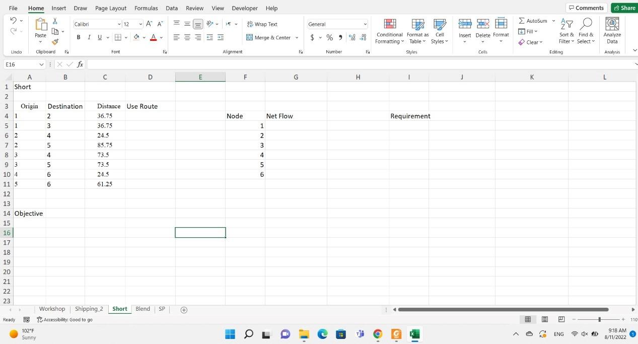 III. Given the following network, in which the