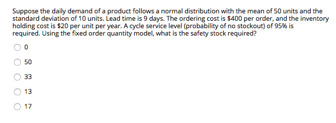 Suppose the daily demand of a product follows a