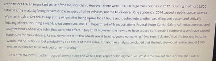 Large trucks are an important piece of the