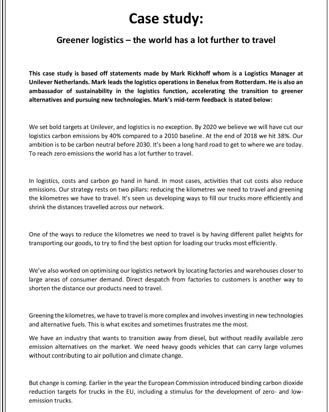 Supply chain management read the case study and