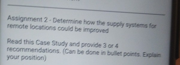 Assignment 2 - Determine how the supply systems