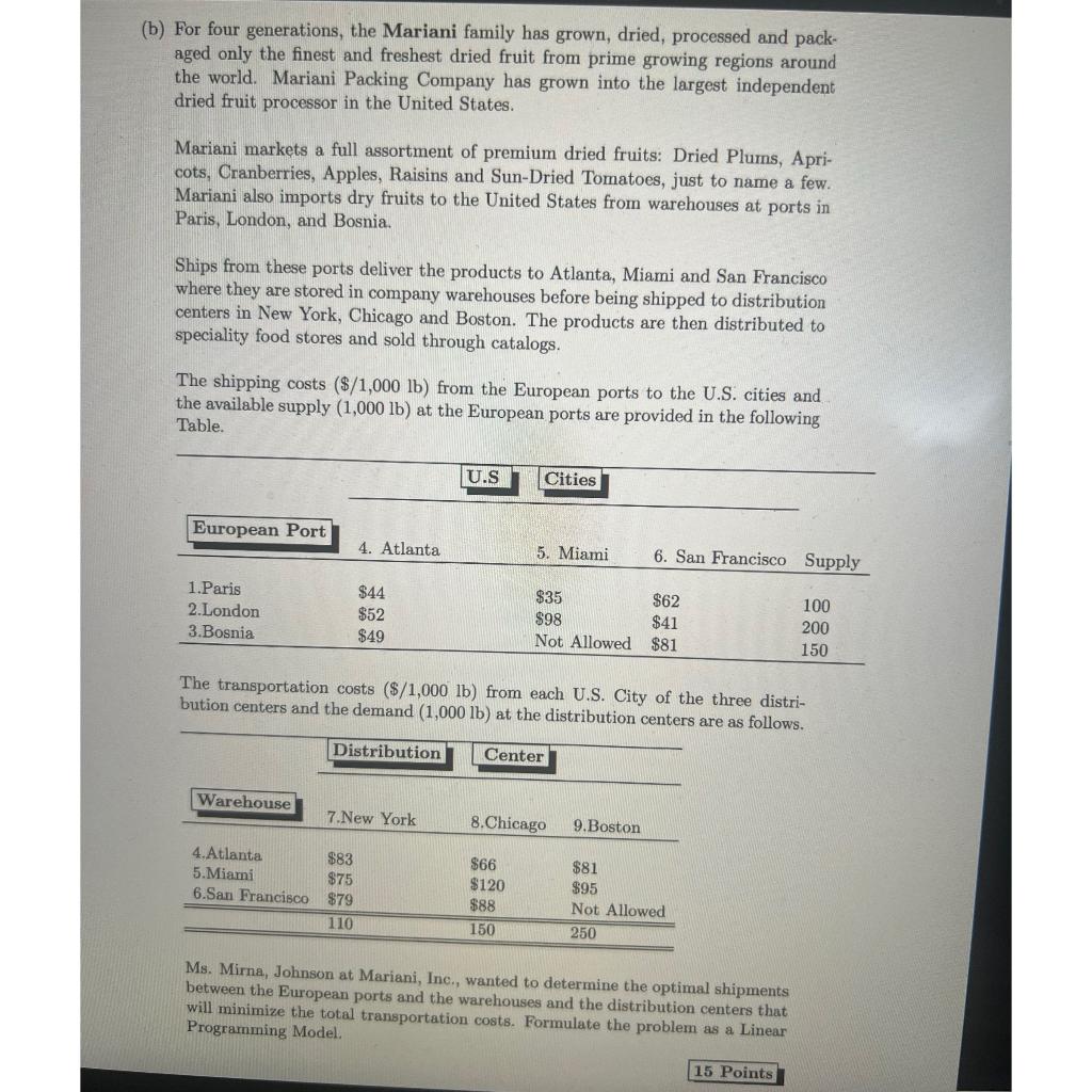 Please Formulate as a Linear Programming model