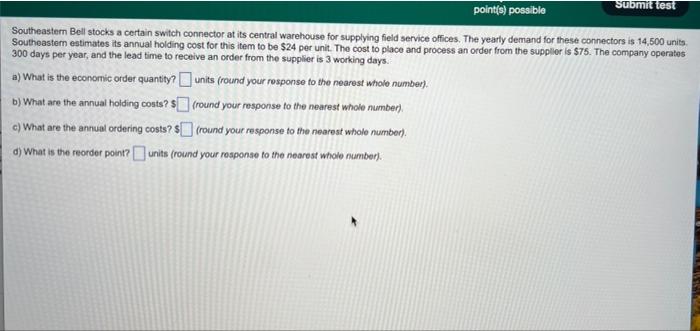 Submit test point(s) possible Southeastern Bell