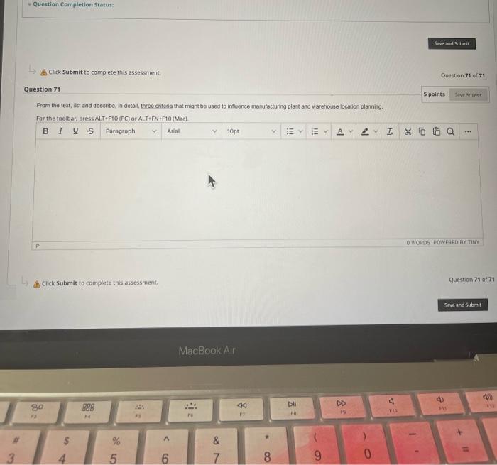 3 Question Completion Status: Click Submit to