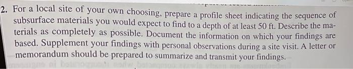 For a local site of your own choosing, prepare a