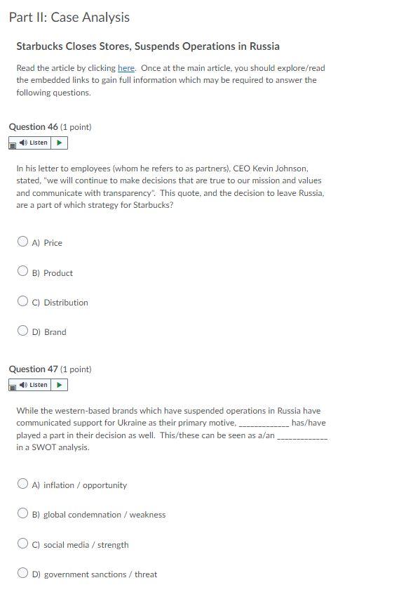 Part II: Case Analysis Starbucks Closes Stores,