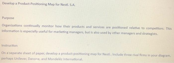 Develop a Product-Positioning Map for NestI. S.A.