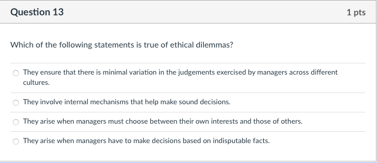 Question 13 1 pts Which of the following