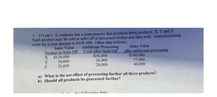 1. (15 pts.) A company has a joint process that