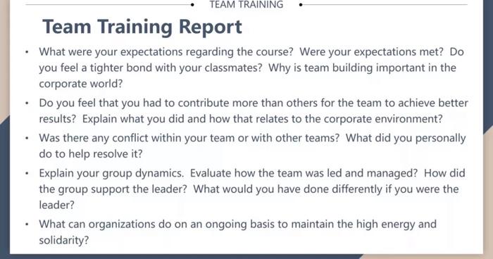 Team Training Report - What were your