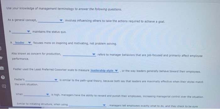 Use your knowledge of management terminology to