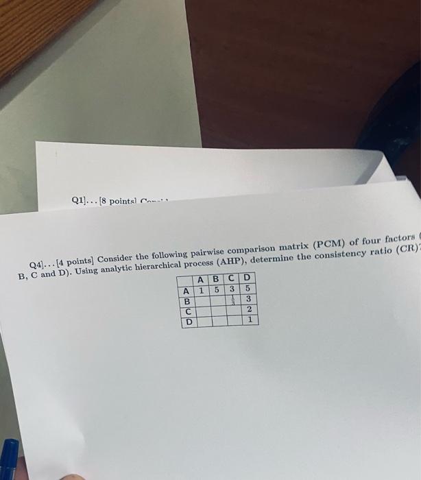 Q4]... [4 points] Consider the following pairwise