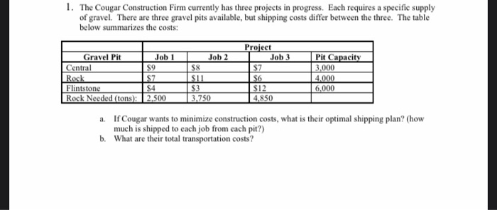 1. The Cougar Construction Firm currently has