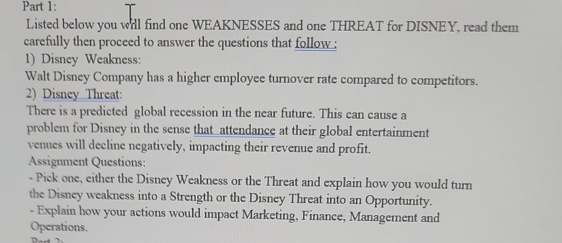 Part 1: Listed below you whl find one WEAKNESSES