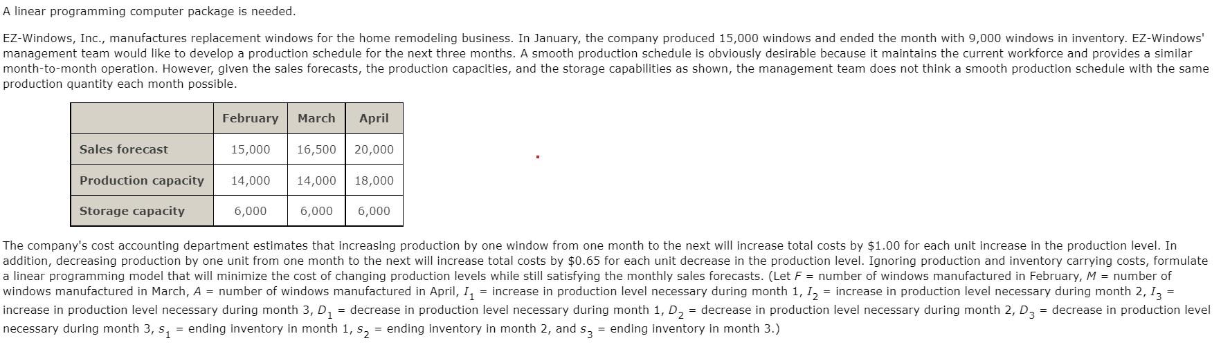 A linear programming computer package is needed.