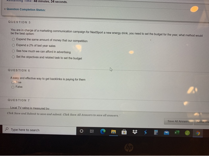 Time: 48 minutes, 34 seconds. Question Completion