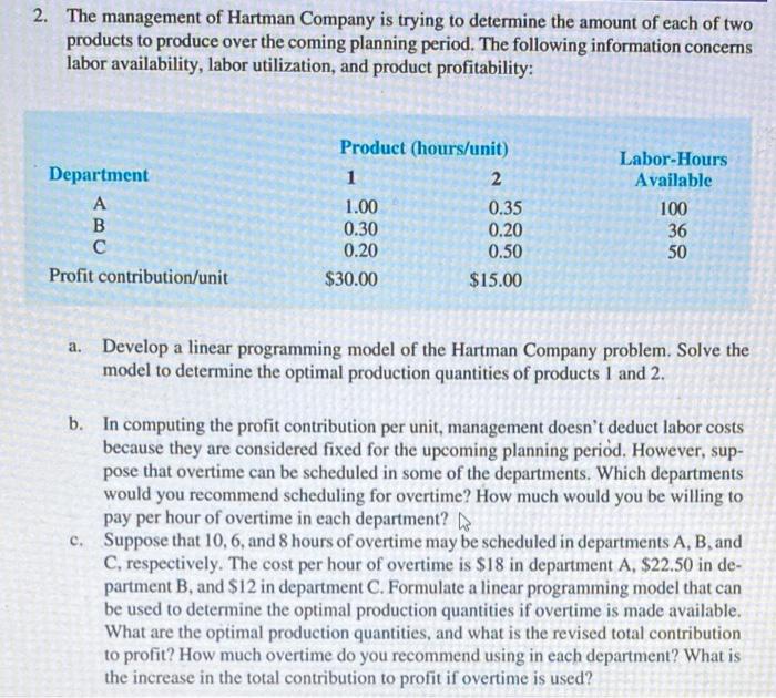 Please do In word 2. The management of Hartman