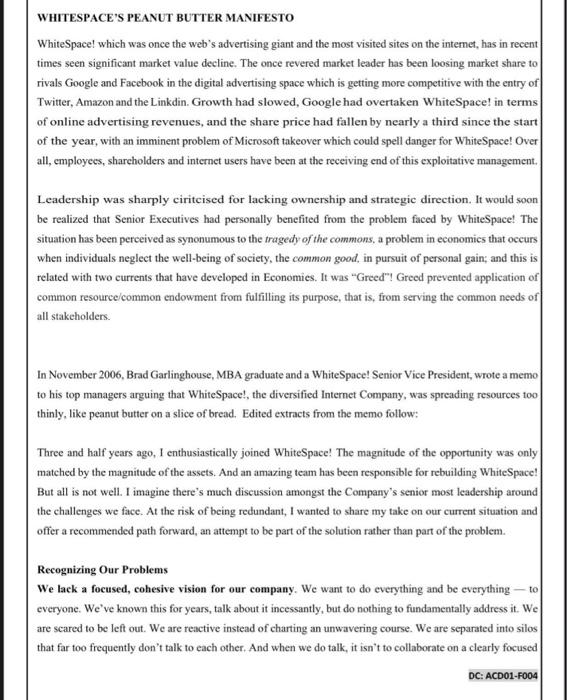 WHITESPACE'S PEANUT BUTTER MANIFESTO WhiteSpace!