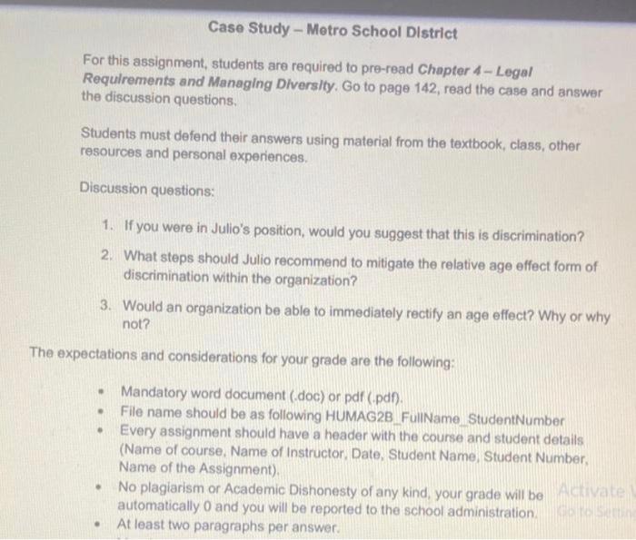 Case Study - Metro School District For this