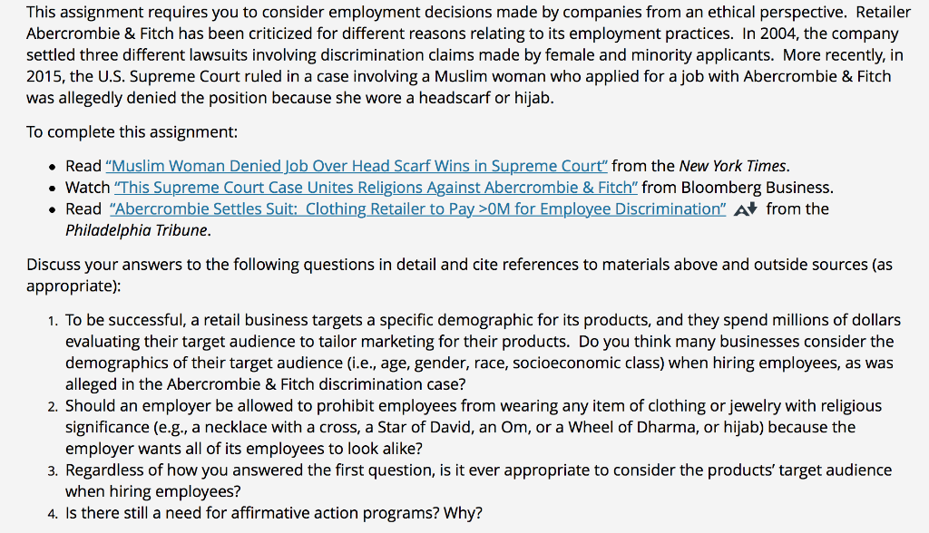 This assignment requires you to consider