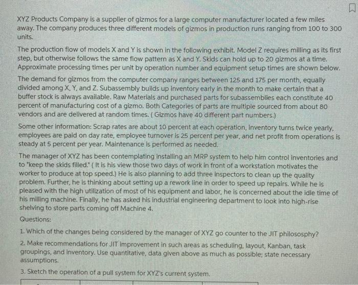 XYZ Products Company is a supplier of gizmos for