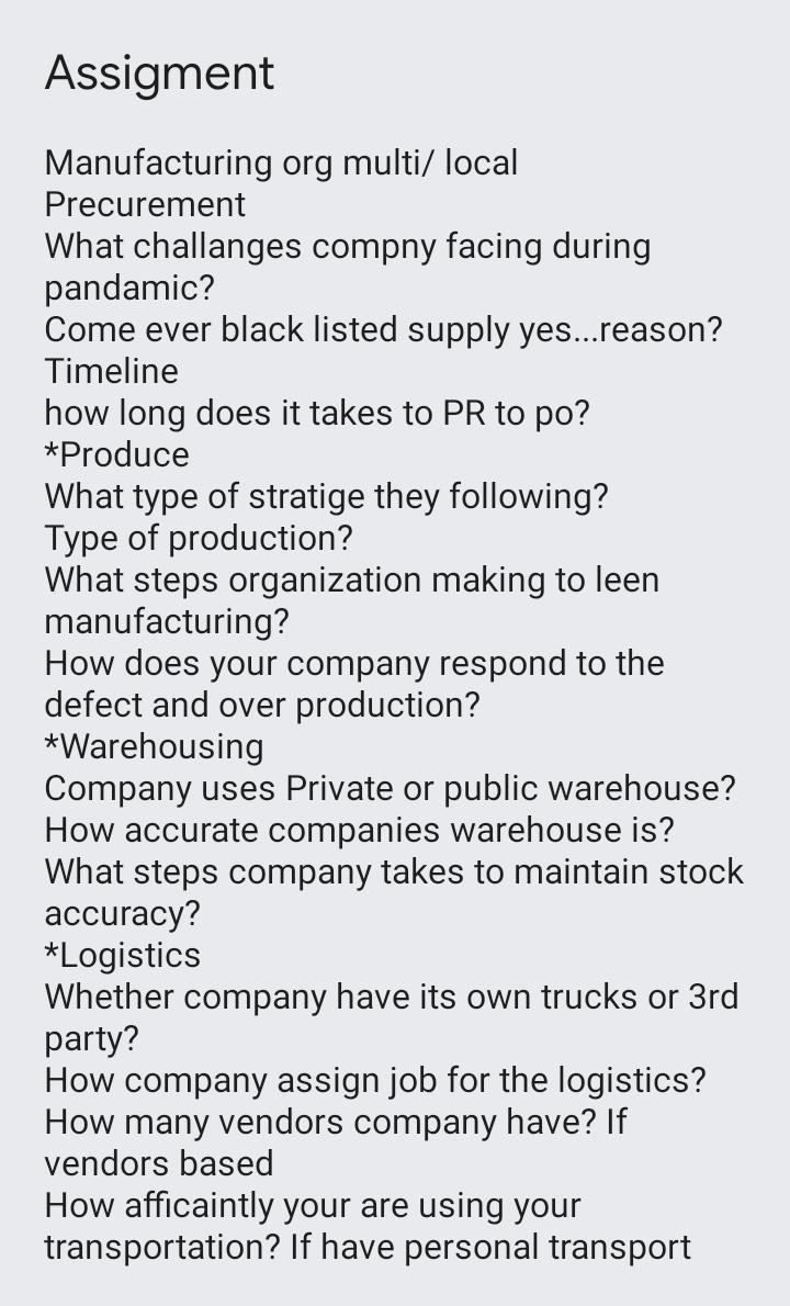 Assigment Manufacturing org multi/ local