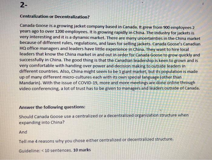 2- Centralization or Decentralization? Canada