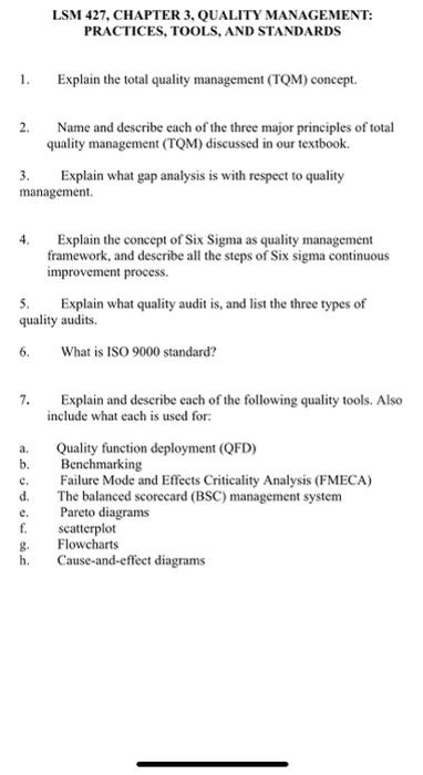 LSM 427, CHAPTER 3, QUALITY MANAGEMENT: