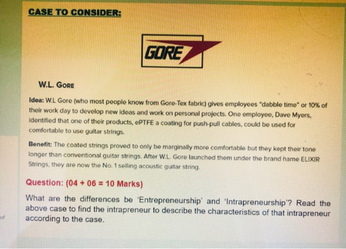 CASE TO CONSIDER: |GORE W.L. GORE Idea: W.L Gore