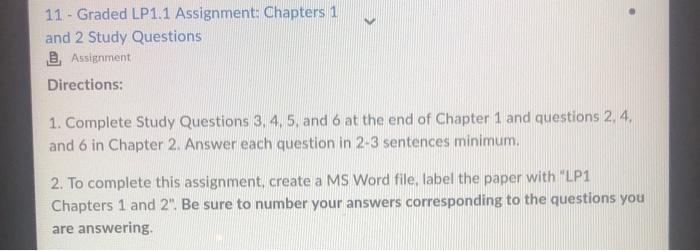 11 - Graded LP1.1 Assignment: Chapters 1 and 2