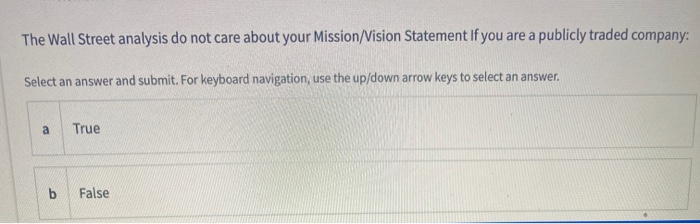 The company Vision Statement: Select an answer
